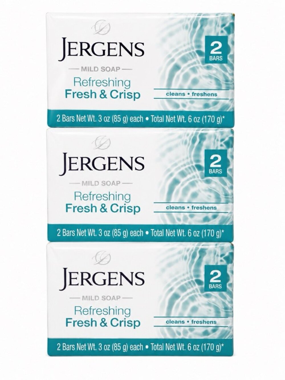 Jergens Mild Bar Soap Refreshing Fresh & Crisp 3 oz Set Of 3 Total of 6 Bar Soap